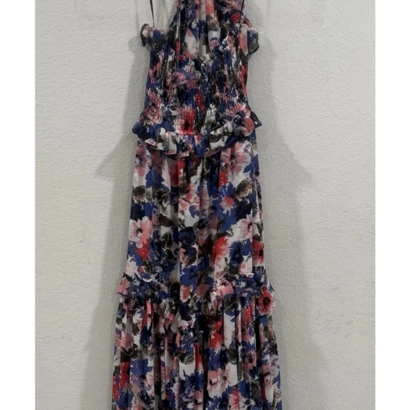 Misa Los Angeles Gia Floral Halter Dress Size S  Maxi Chiffon Tiered blue - Picture 3 of 5